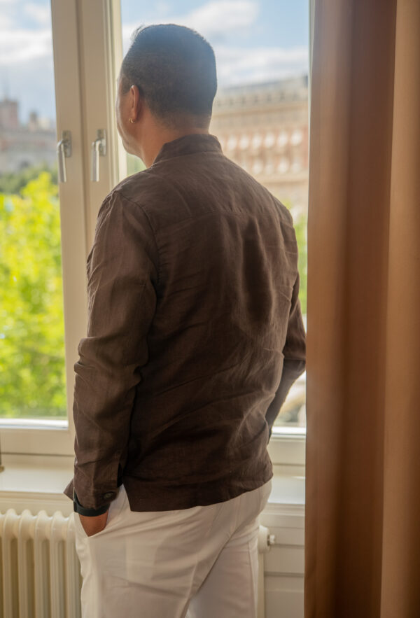 Linen Overshirt — Espresso Brown